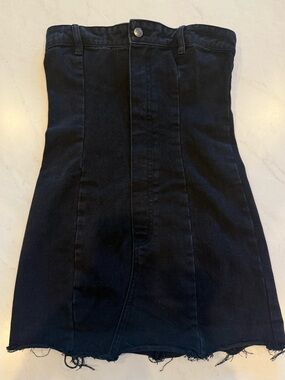 PrettyLittleThing Black Denim Tube Dress